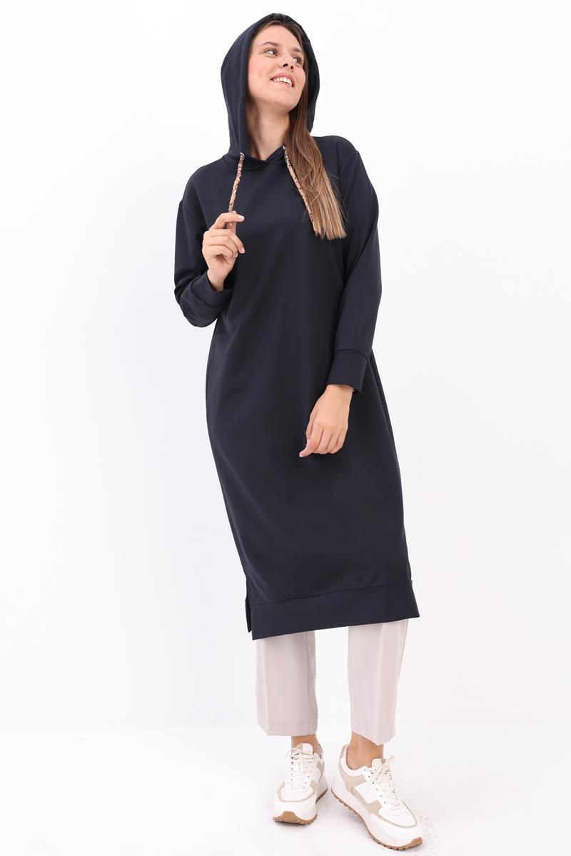 Leopar Bağcıklı Kapüşonlu Rahat Tunik