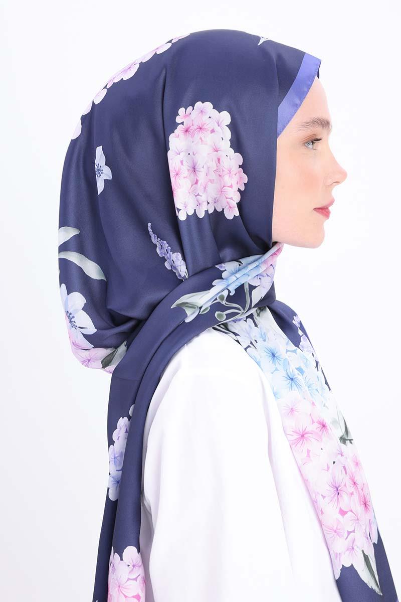 Lacivert-Mavi-Desenli Twill Şal