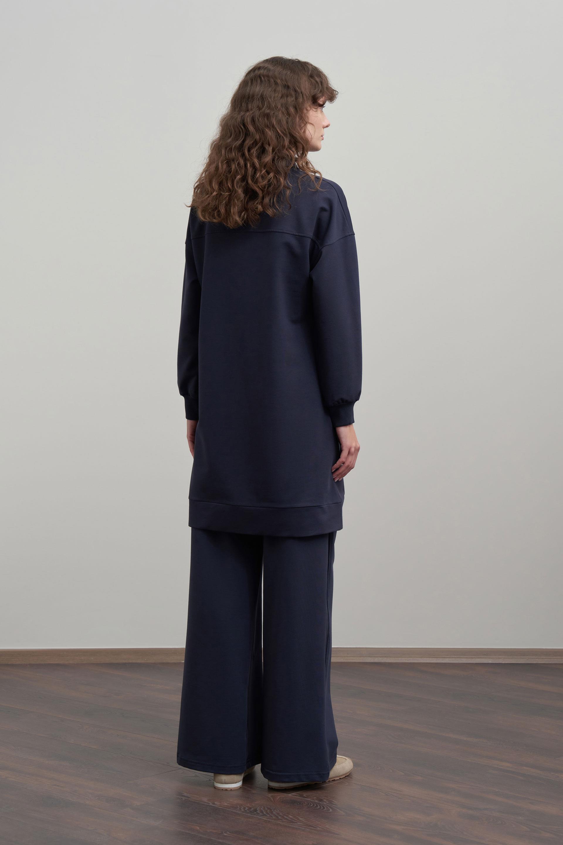 Lacivert-Pamuklu Cep Detaylı Tunik