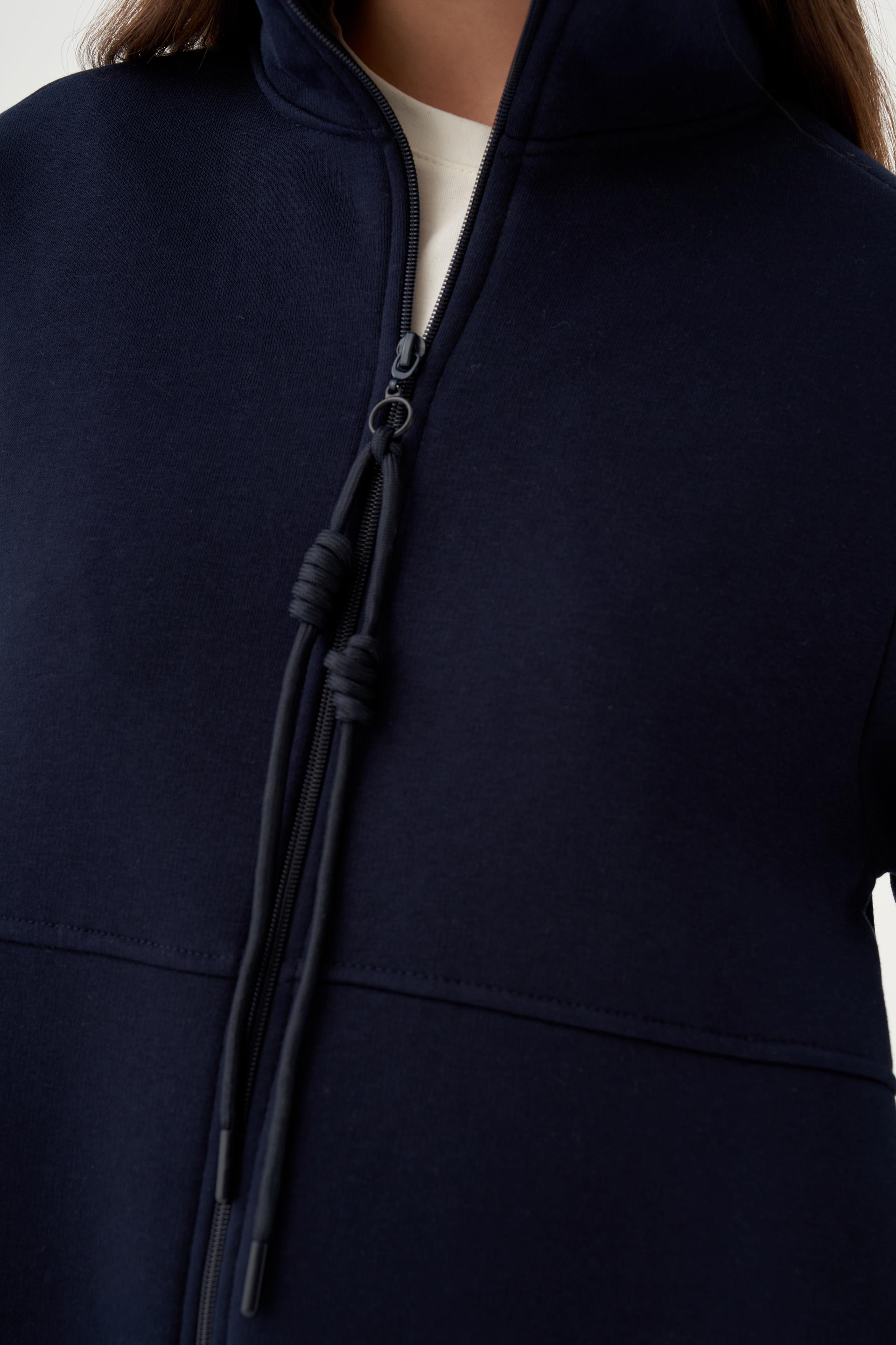 Lacivert-Pamuklu Düğüm Kordonlu Sweatshirt