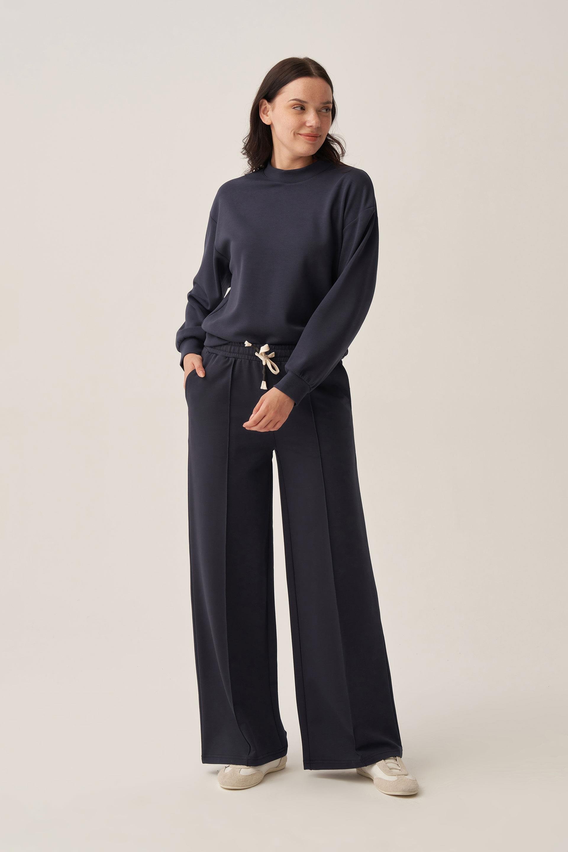 Lacivert-Pamuklu Nervürlü Eşofman Altı