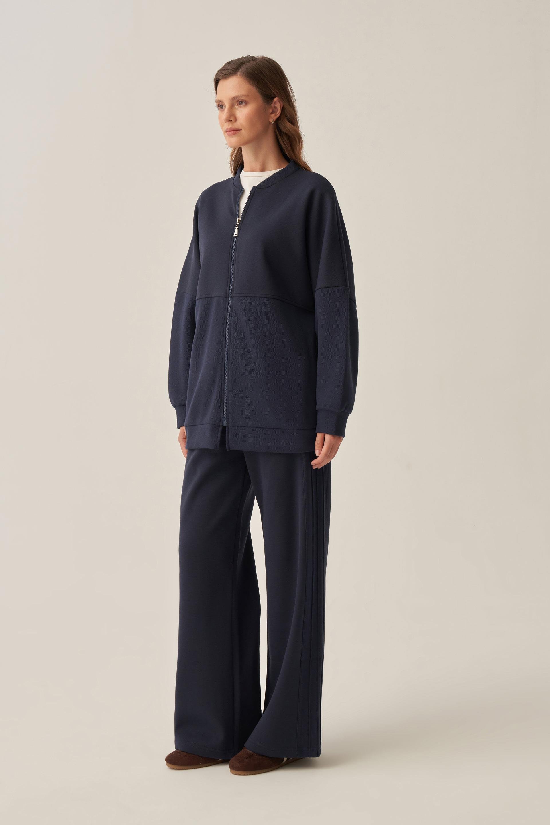 Lacivert-Pike Dokulu İnterlok Eşofman Takımı