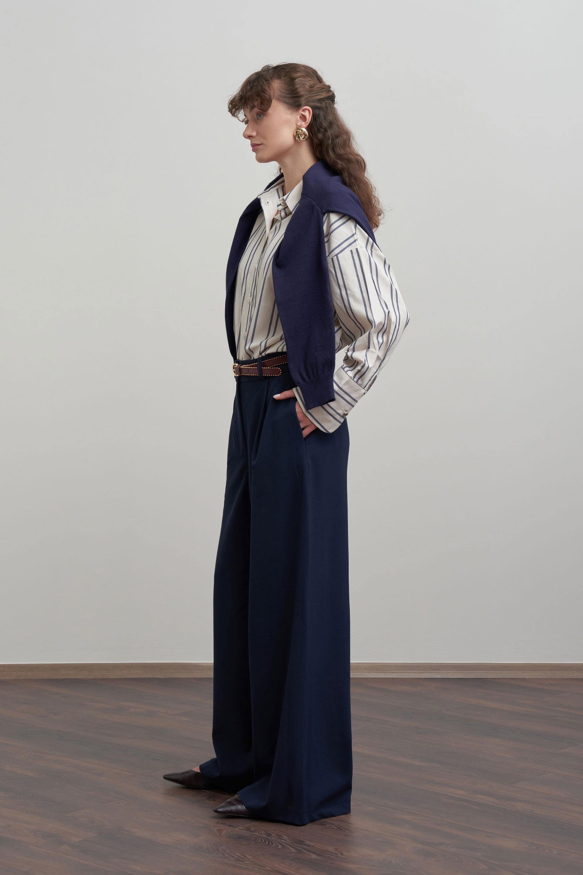 Lacivert-Pileli Polyviscon Pantolon