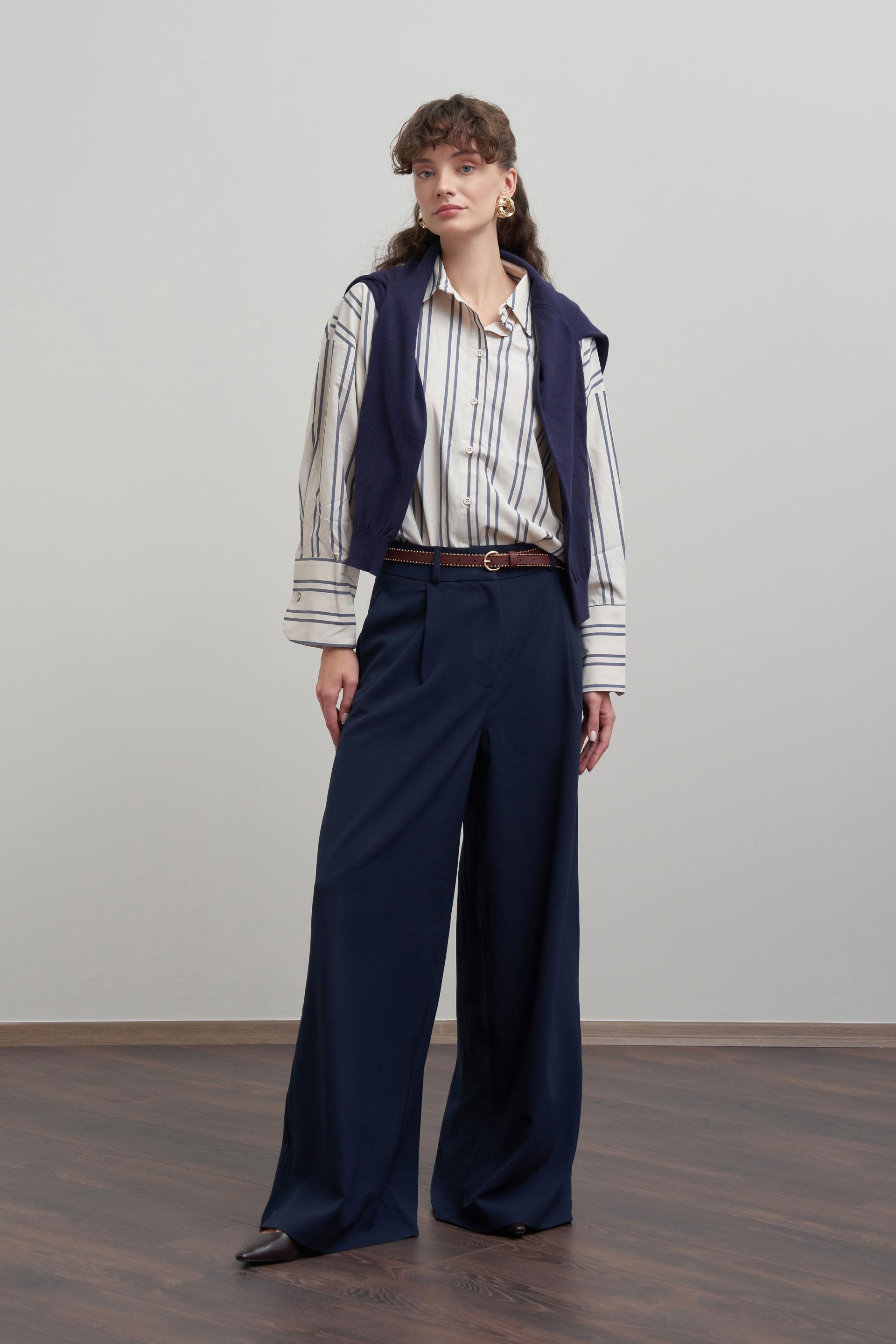 Lacivert-Pileli Polyviscon Pantolon