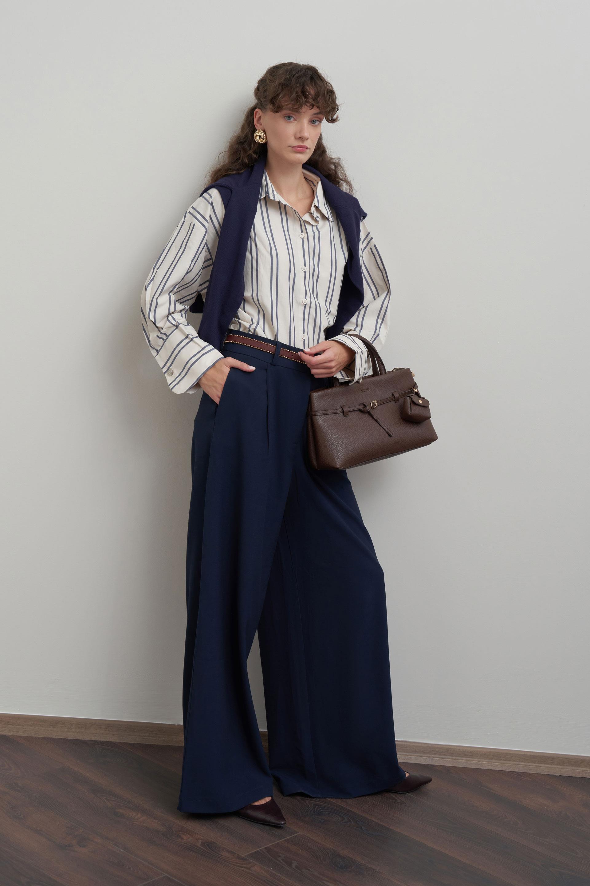 Lacivert-Pileli Polyviscon Pantolon