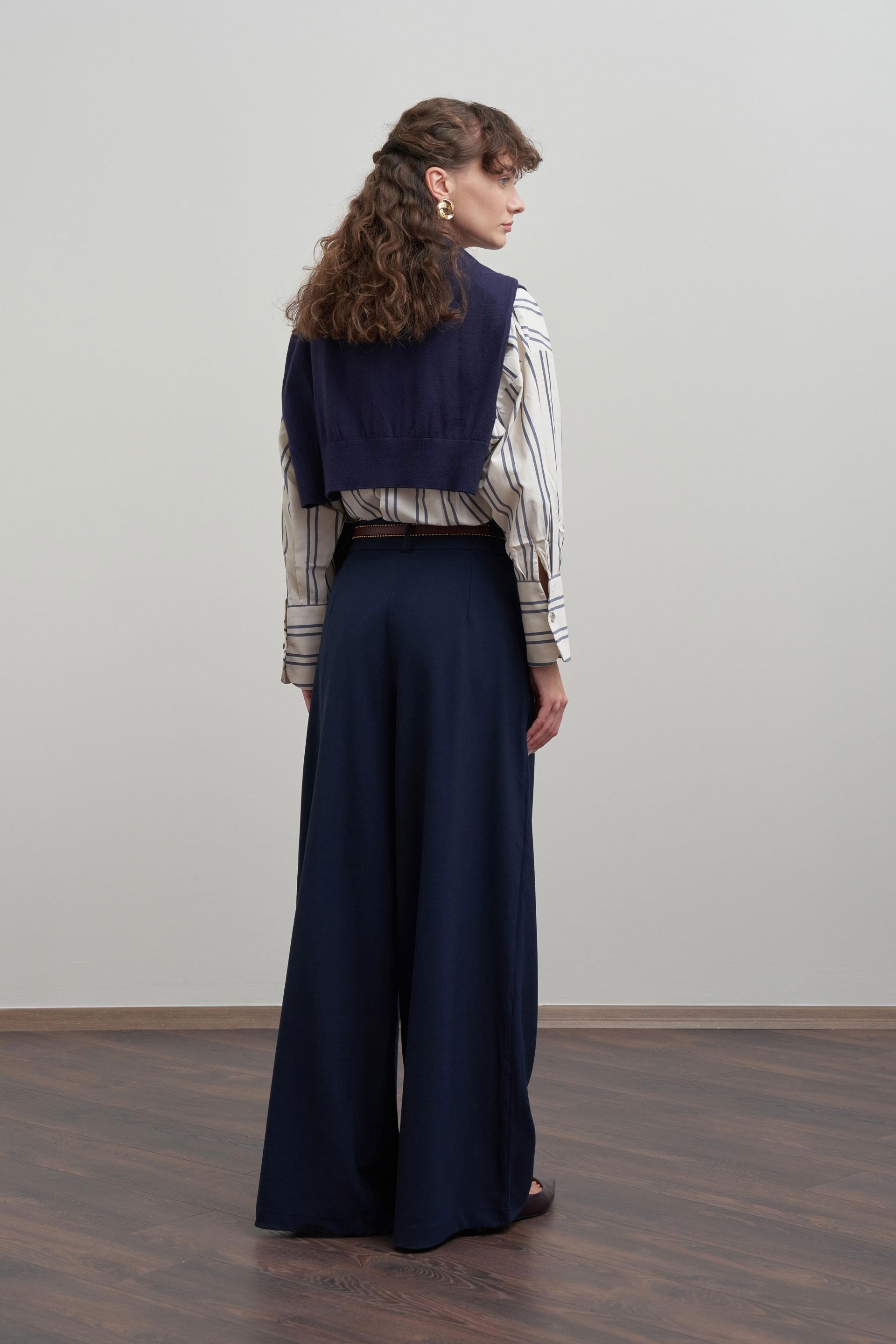 Lacivert-Pileli Polyviscon Pantolon