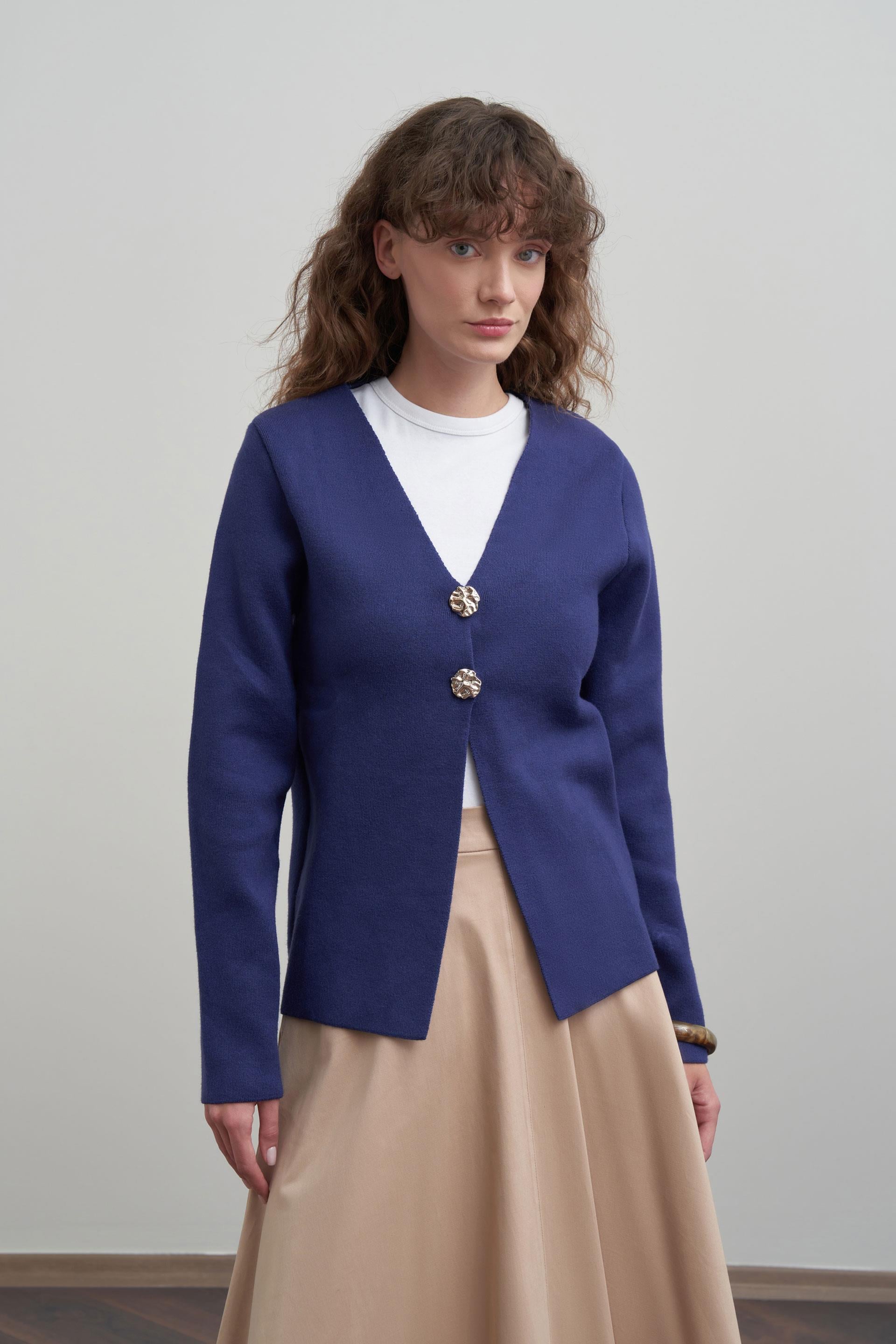 Lacivert-Şal Yaka Triko Hırka