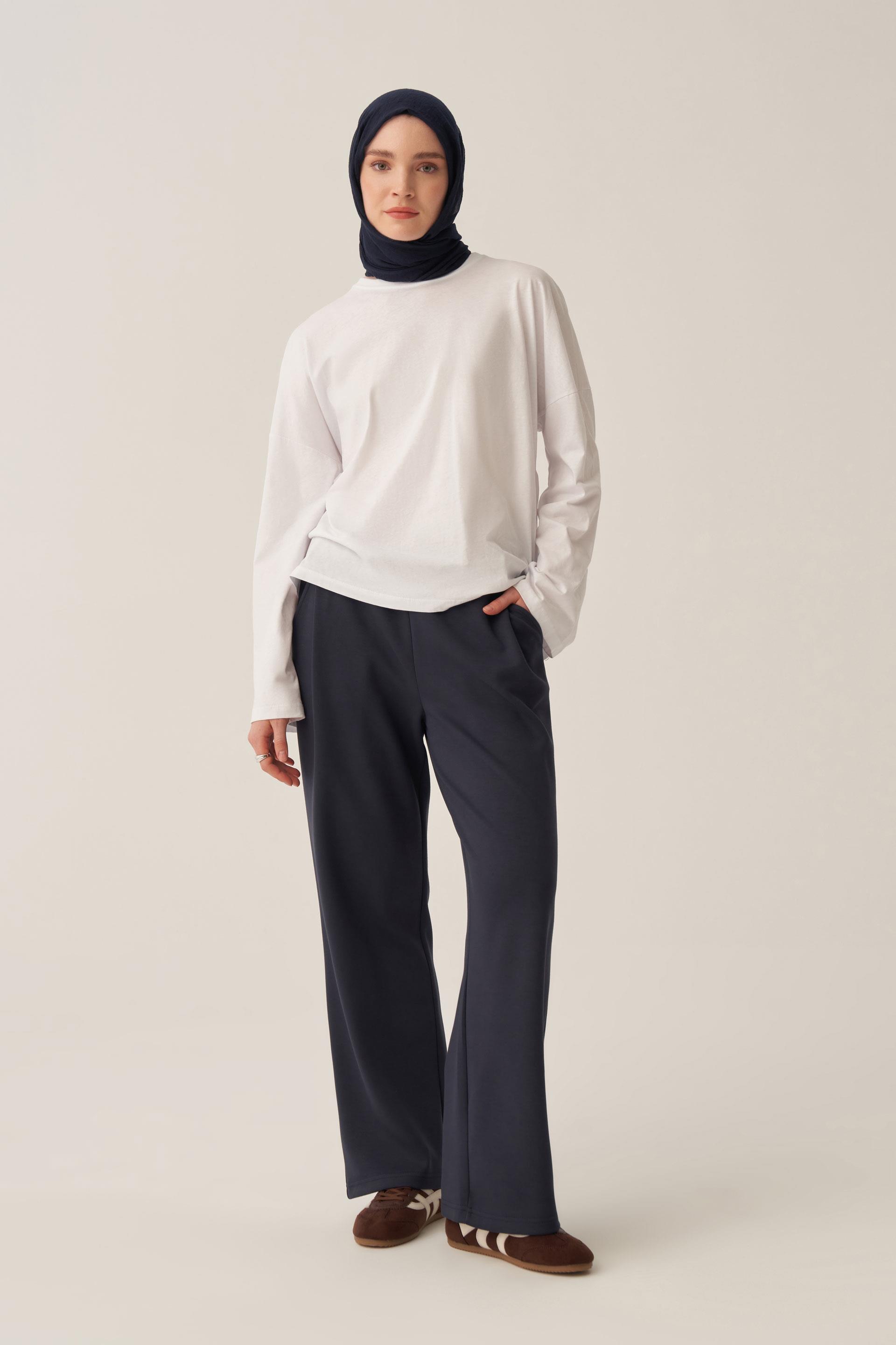 Lacivert-Yumuşak Dokulu Bol Paça  Eşofman Altı