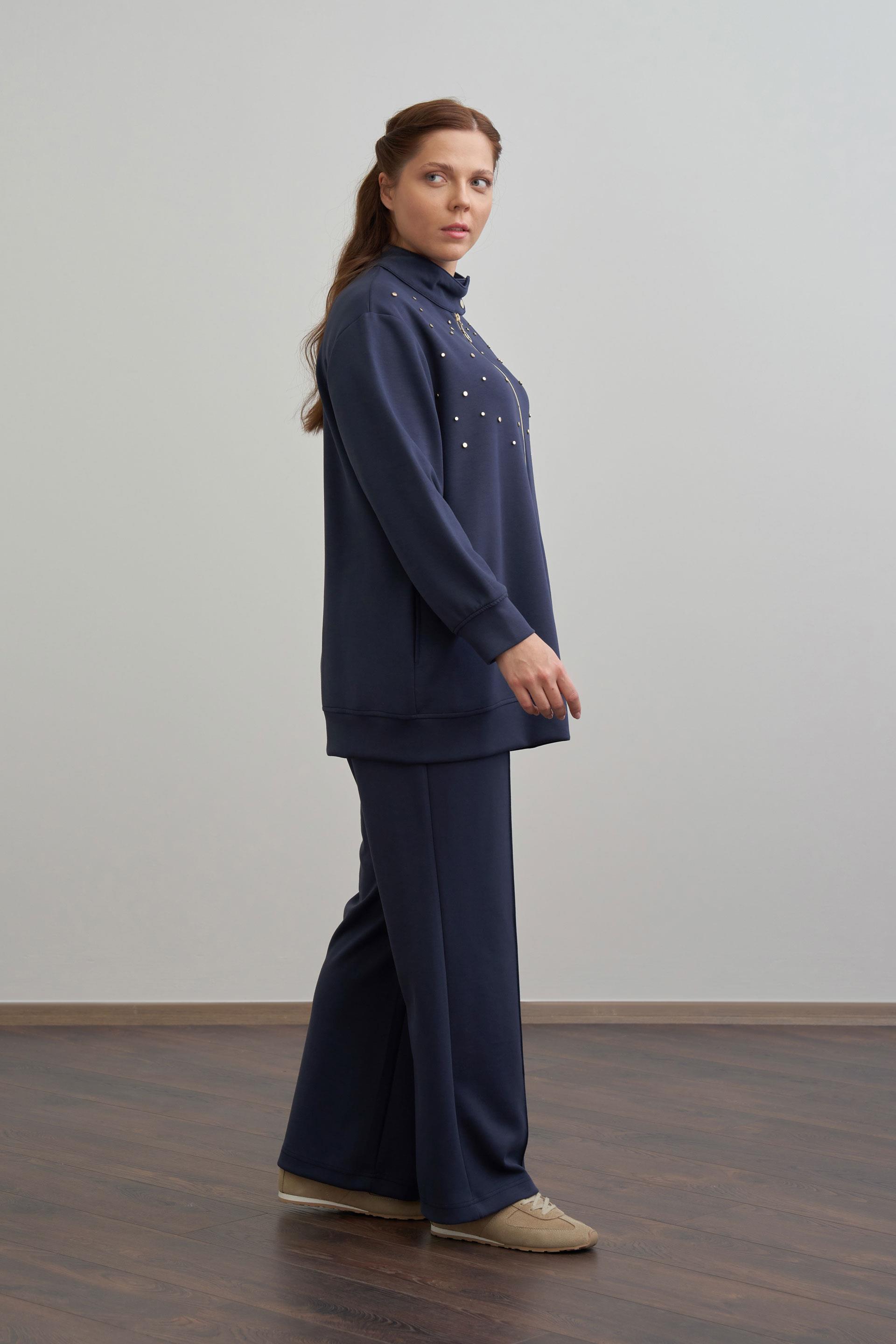 Lacivert-Yumuşak Dokulu Büyük Beden Droplu Eşofman Takımı