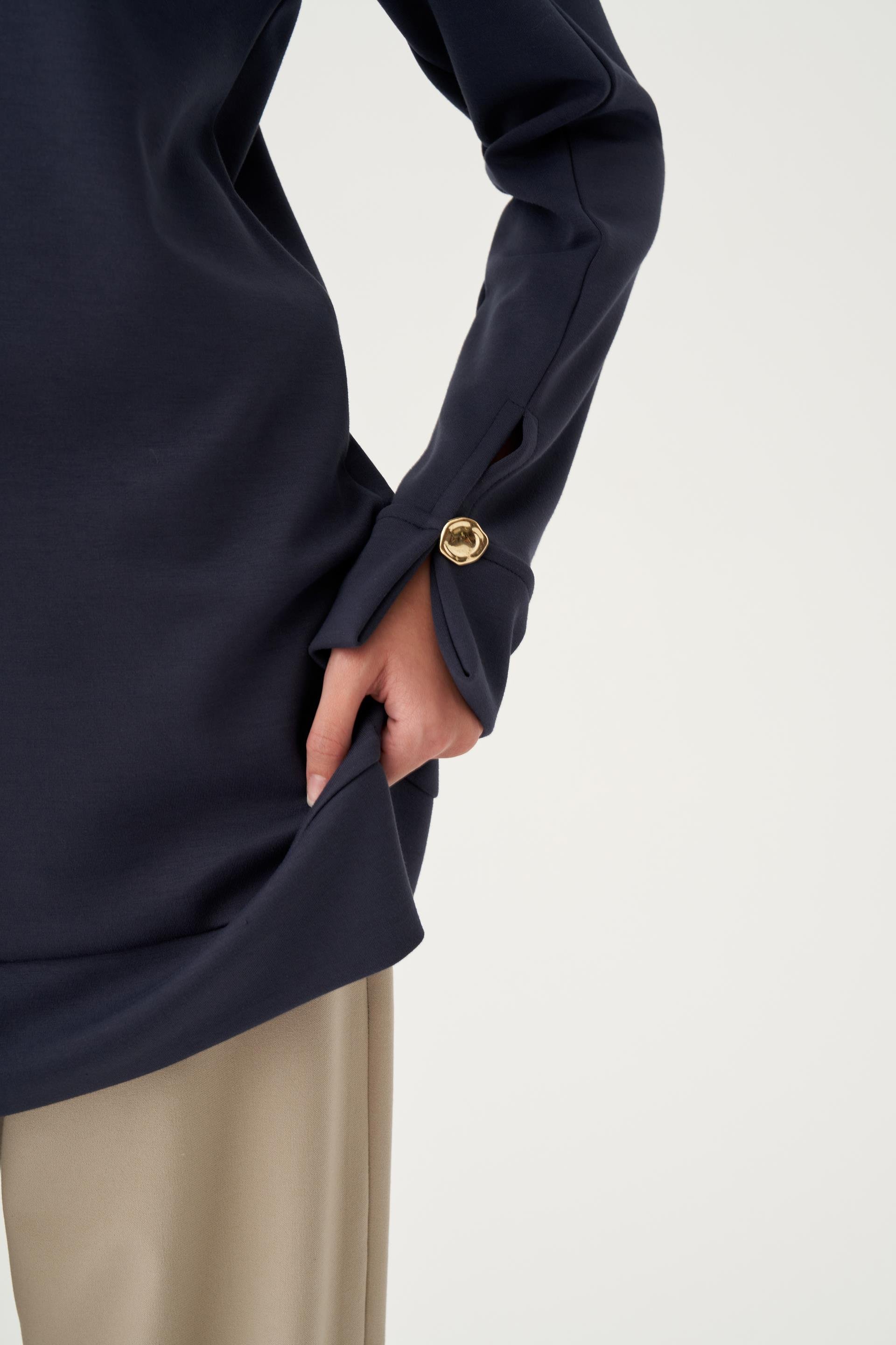 Lacivert-Yumuşak Dokulu Gold Dügmeli Sweatshirt