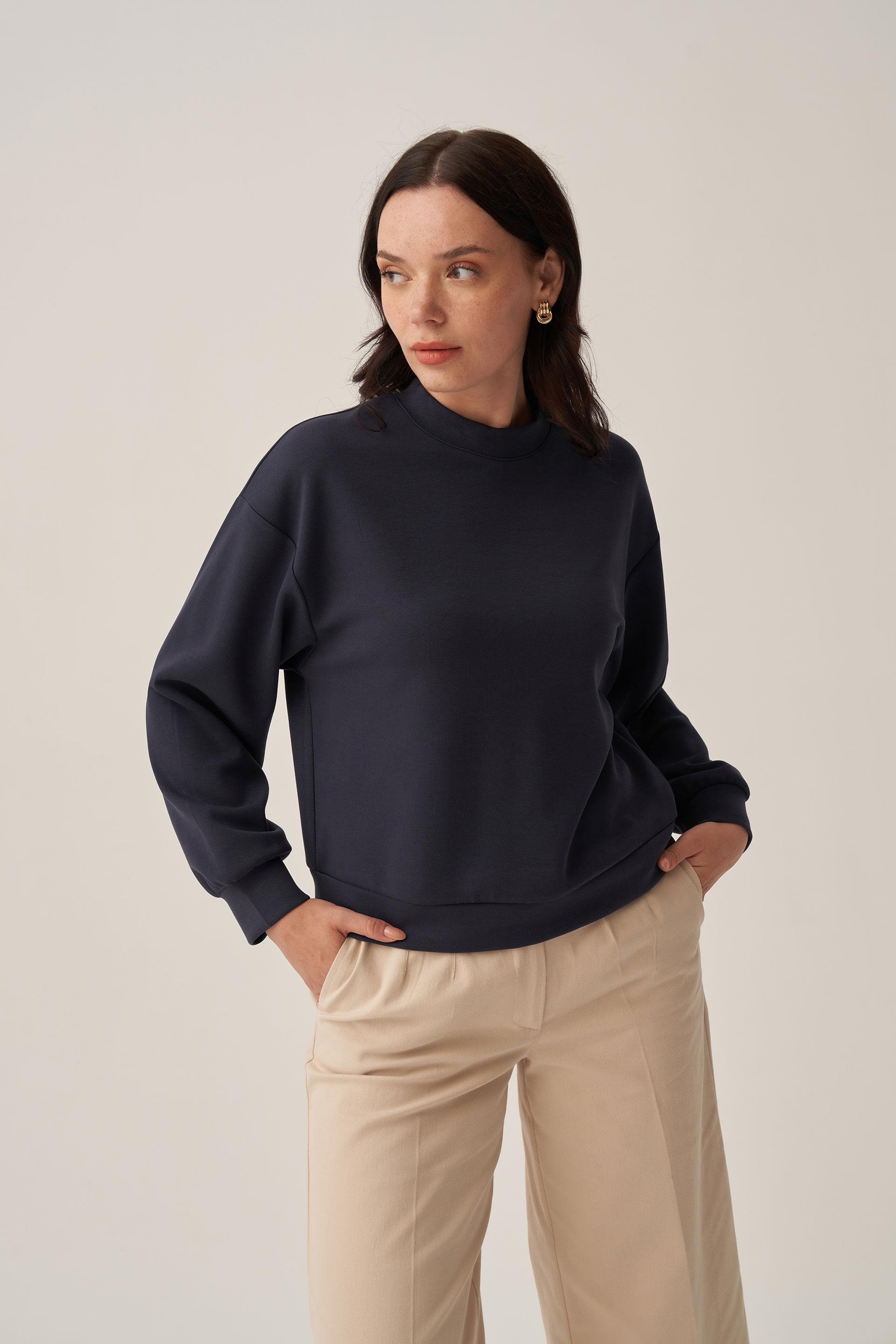 Lacivert-Yumuşak Dokulu Sweat