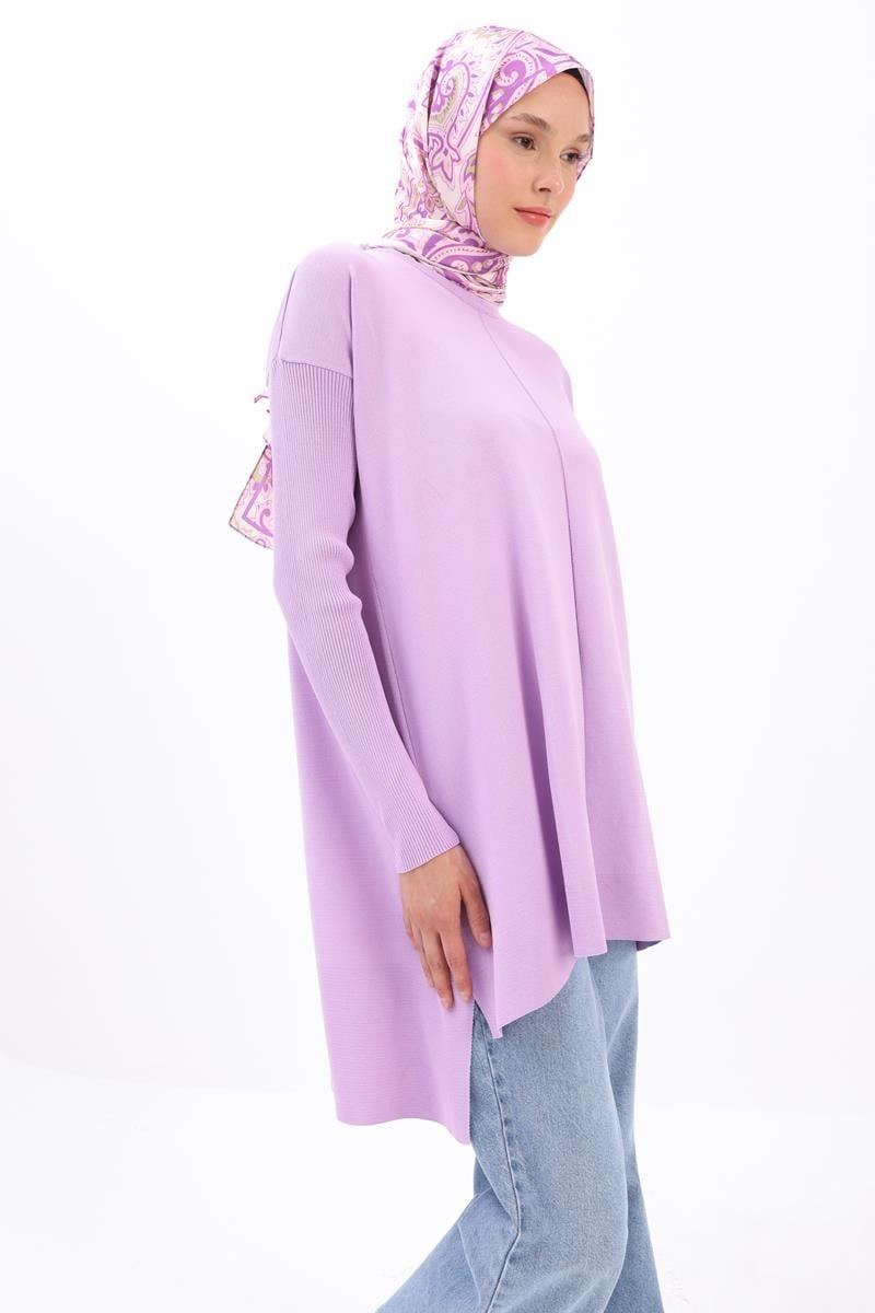 Oversize Önü Kısa Arkası Uzun İnce Triko Tunik