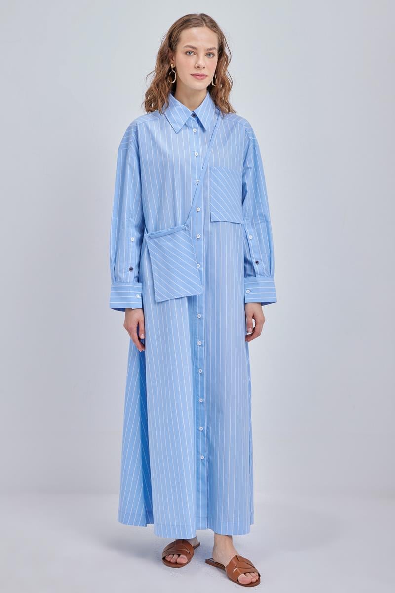 100% Cotton Striped Dress with Removable Bag