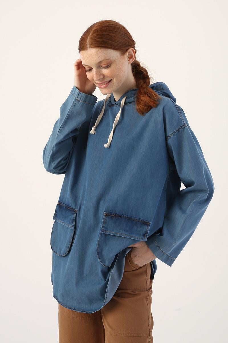 100% Cotton Hooded Pocket Denim Tunic