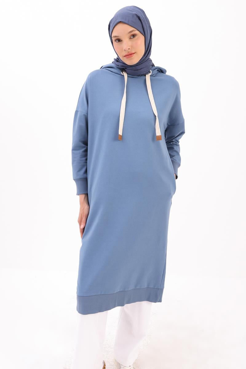 Kuşgözlü Kapüşonlu Cepli Sweat Tunik