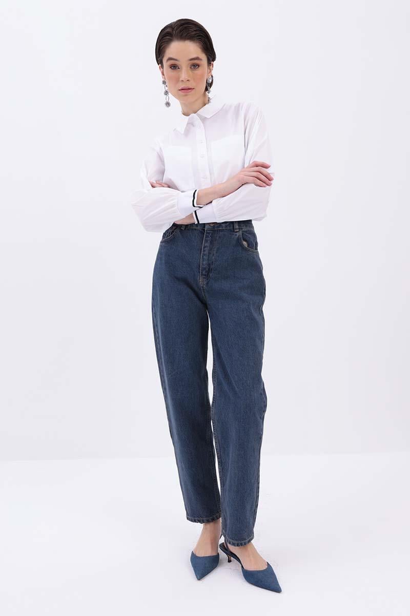 %100 Pamuk Mom Jean Pantolon
