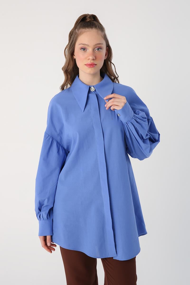 Oversize Sivri Yaka Pamuklu Gömlek Tunik