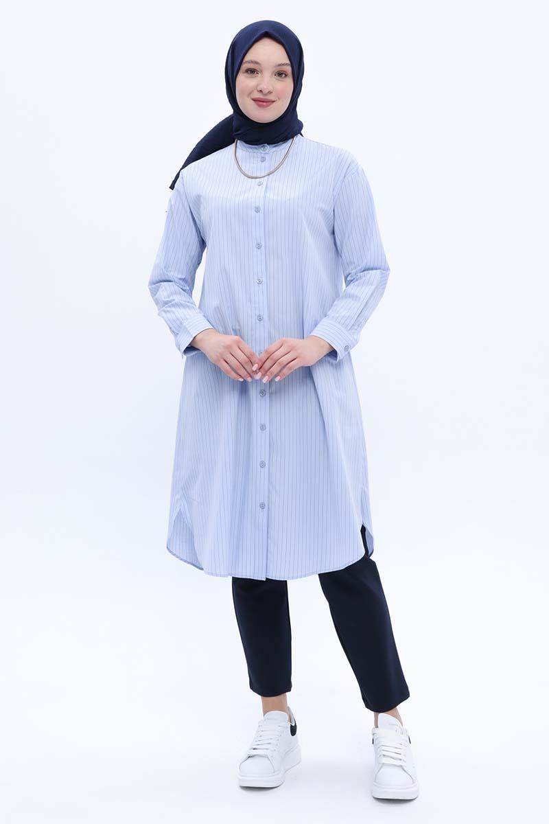 Pamuklu Çizgili Poplin Gömlek Tunik
