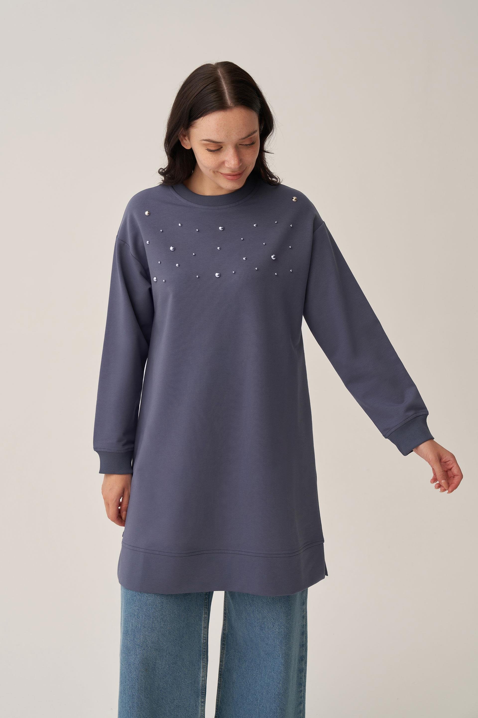 Mavi-Pamuklu Droplu Sweat