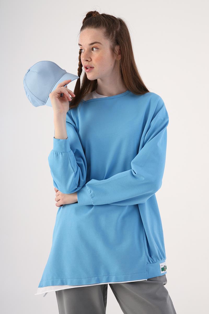 Cotton Garnish Two-Color Asymmetrical Sweatshirt
