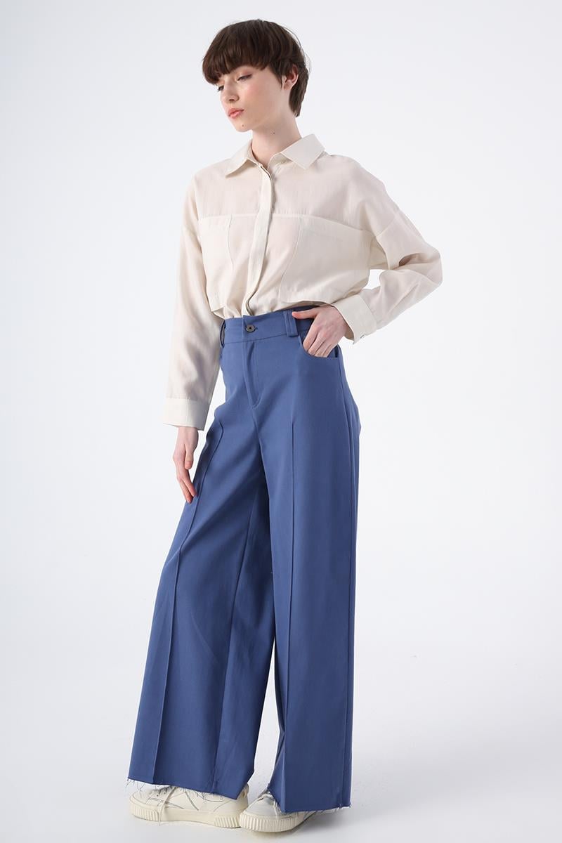 Cotton Tasseled Ribbed Wide Leg Trousers
