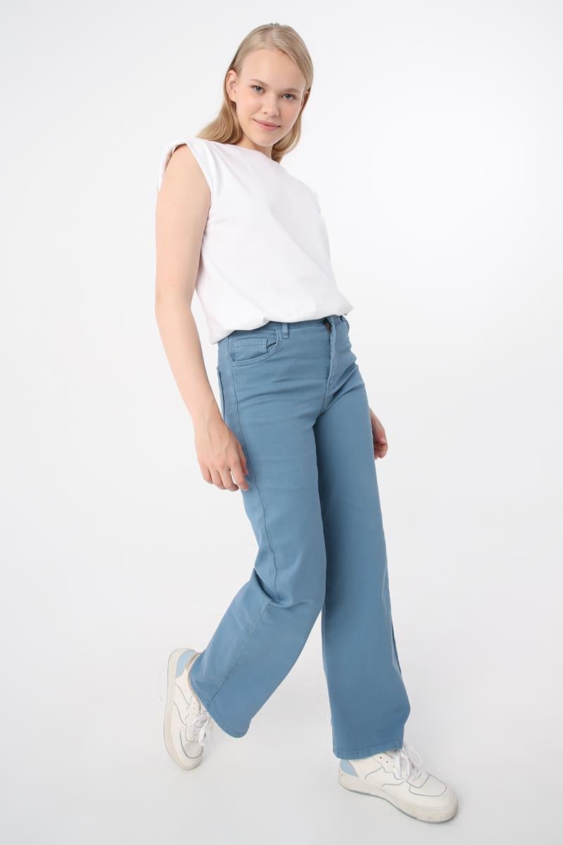 Pamuklu Parça Boya Wide Leg Likralı Pantolon