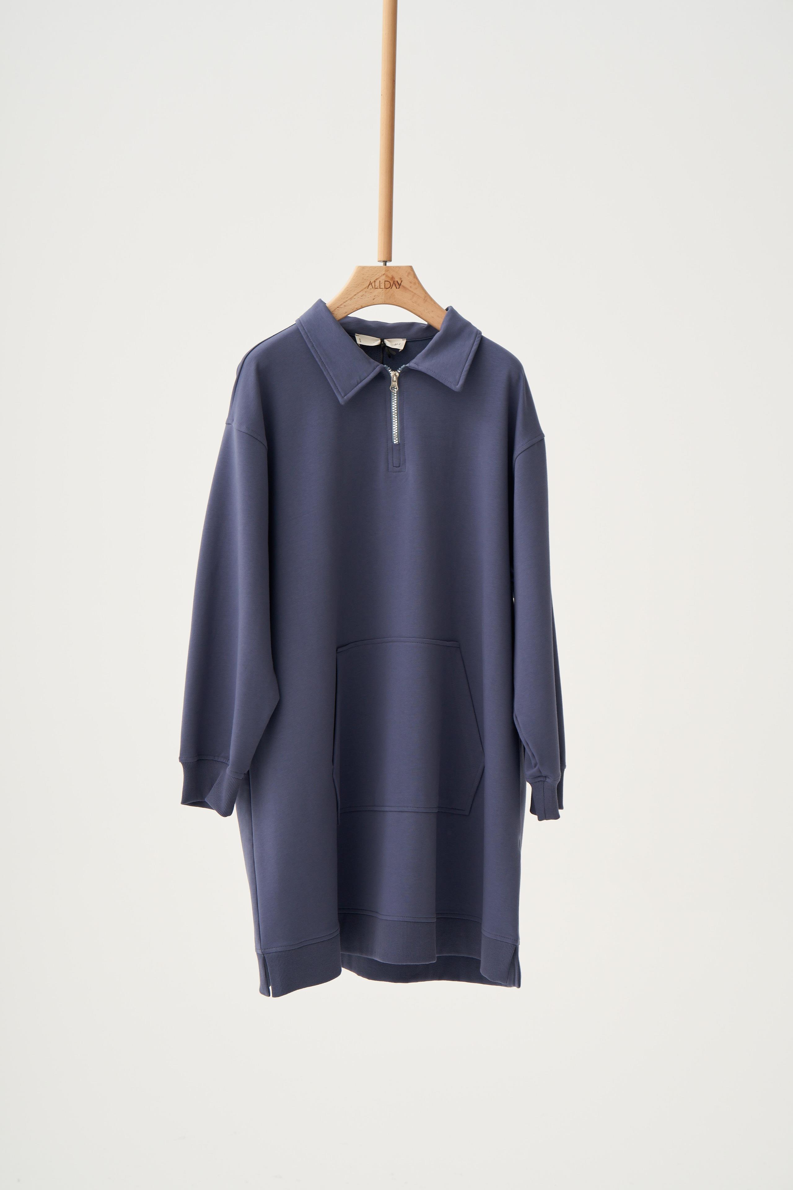 Mavi-Pamuklu Yarım Patlı Tunik