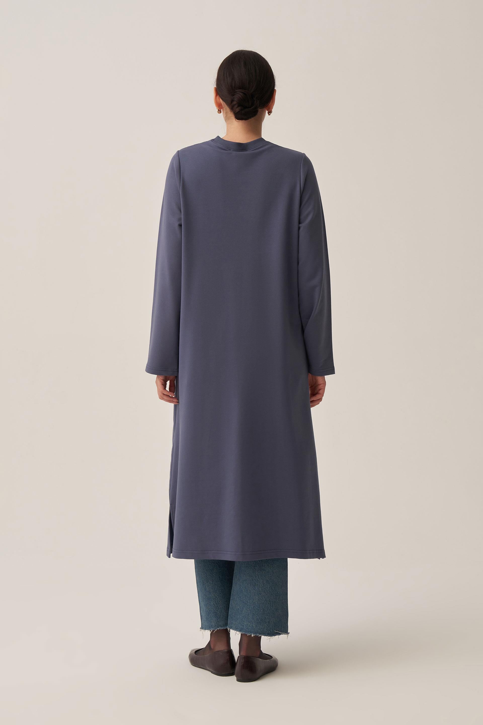 Mavi-Pamuklu Zincir İşlemeli Tunik