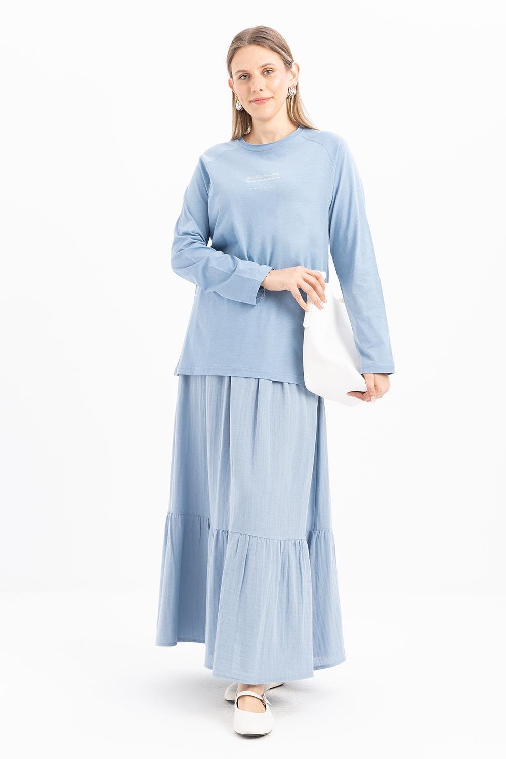 Mavi-Pis Dikiş Detaylı Baskılı T-shirt