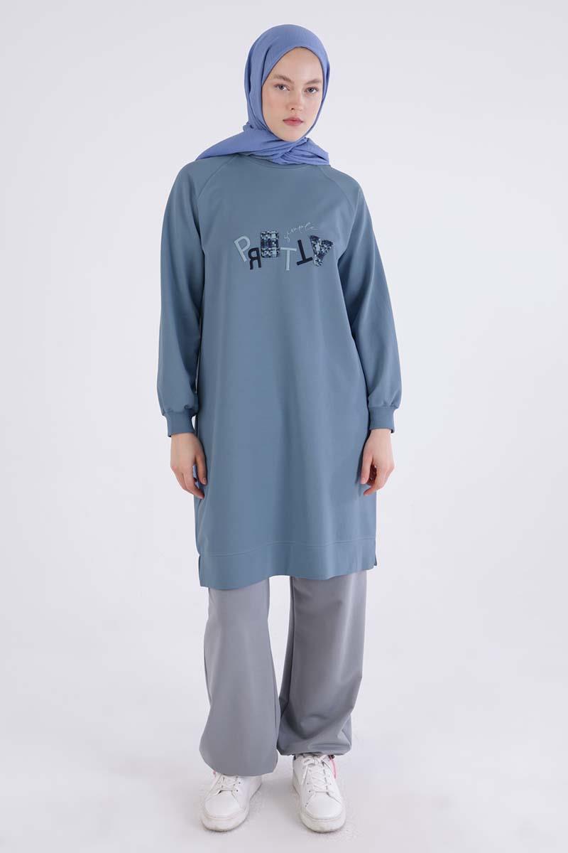 Pretty  Nakışlı Reglan Kol Sweat Tunik