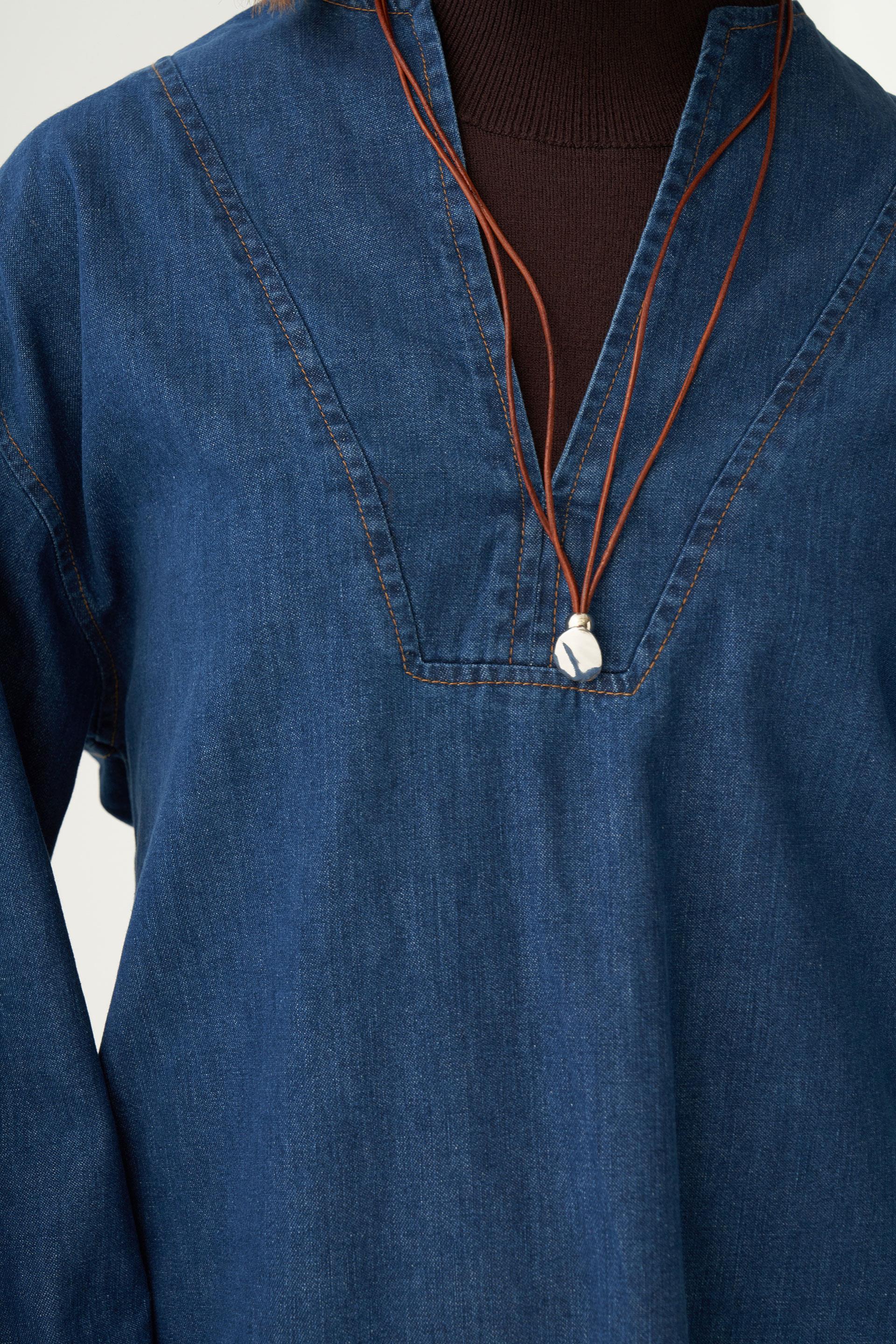 Mavi-V Yaka Denim Gömlek Tunik