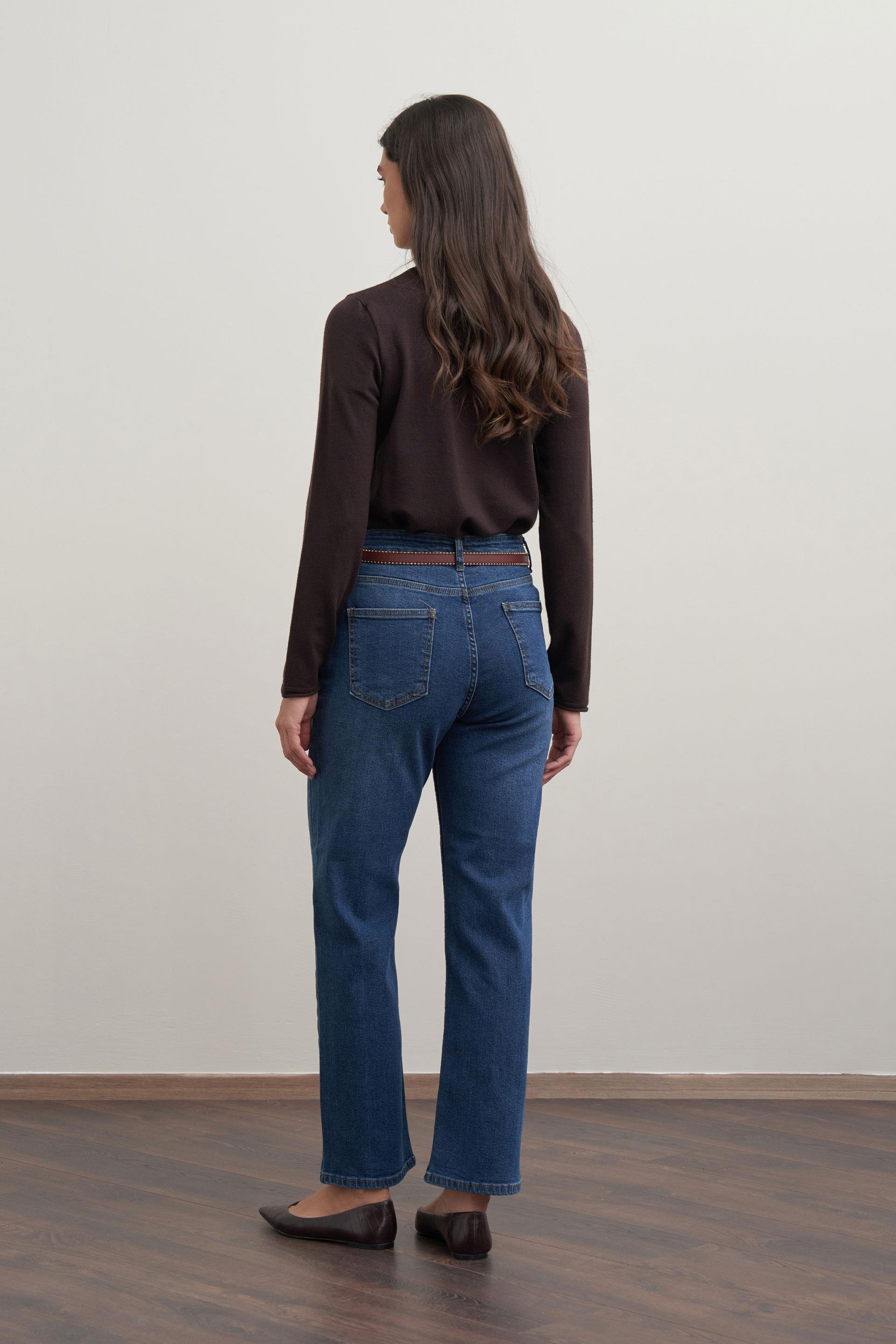 Mavi-Yüksek Bel Boru Paça Kot Pantolon