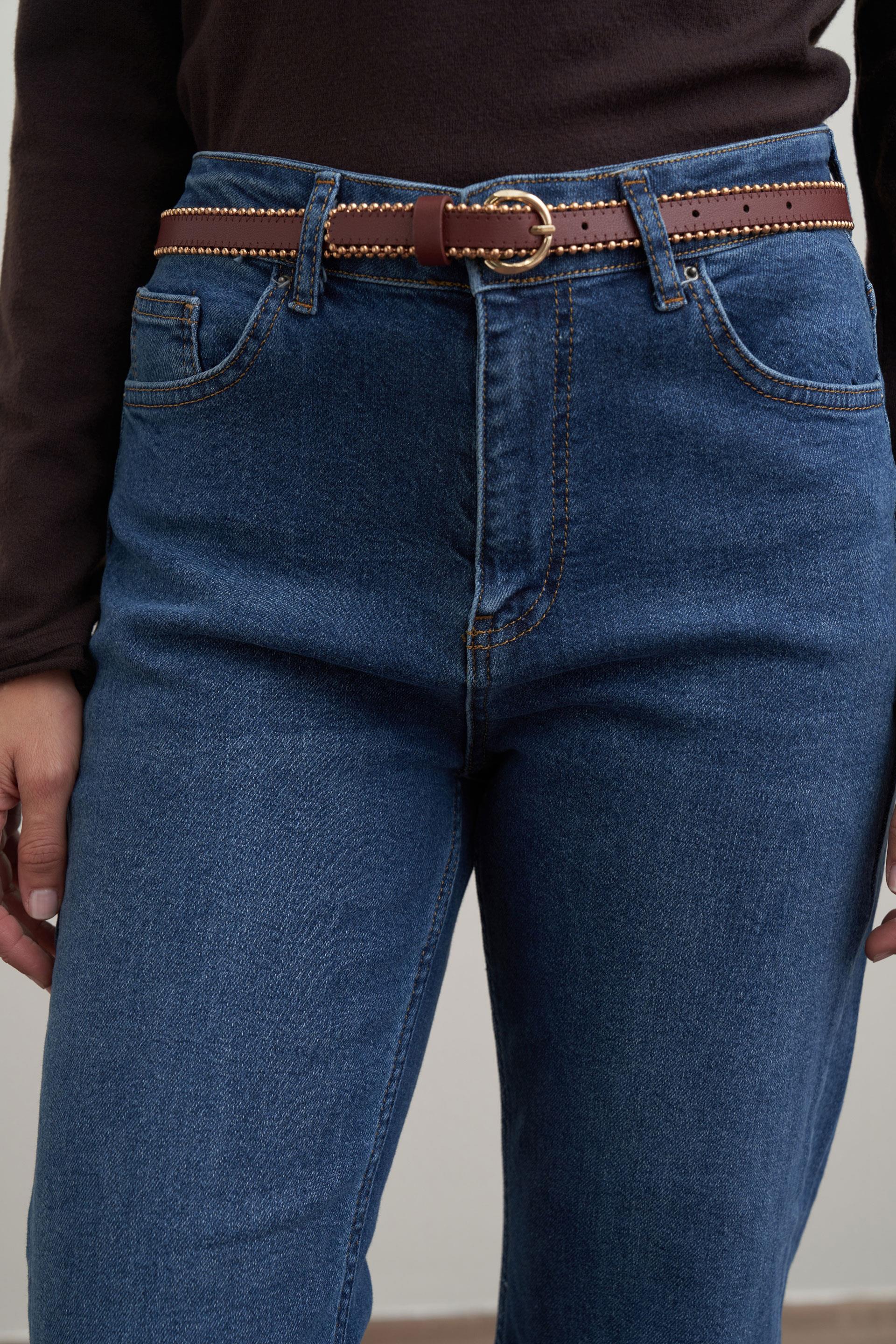 Mavi-Yüksek Bel Boru Paça Kot Pantolon