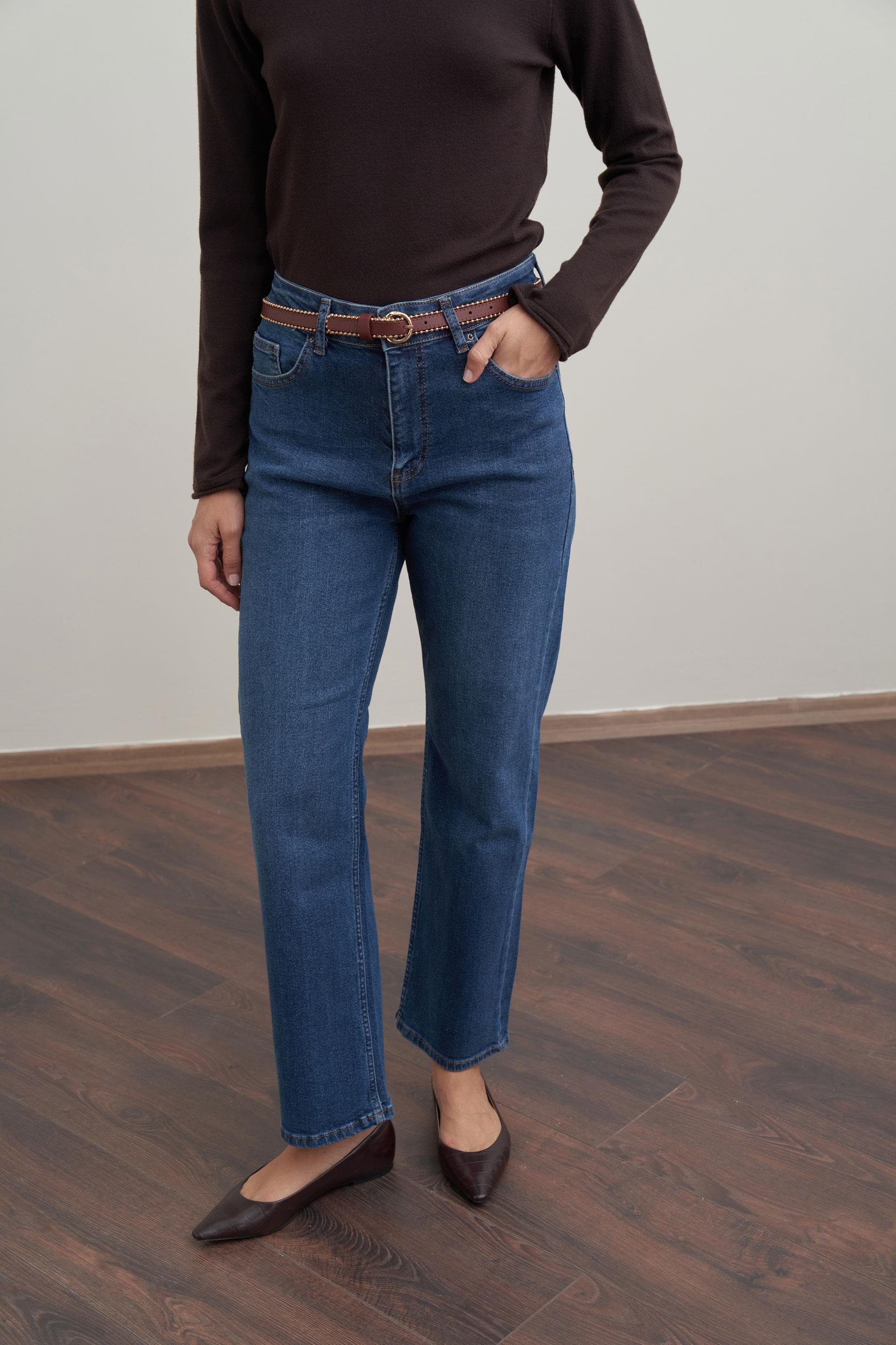 Mavi-Yüksek Bel Boru Paça Kot Pantolon