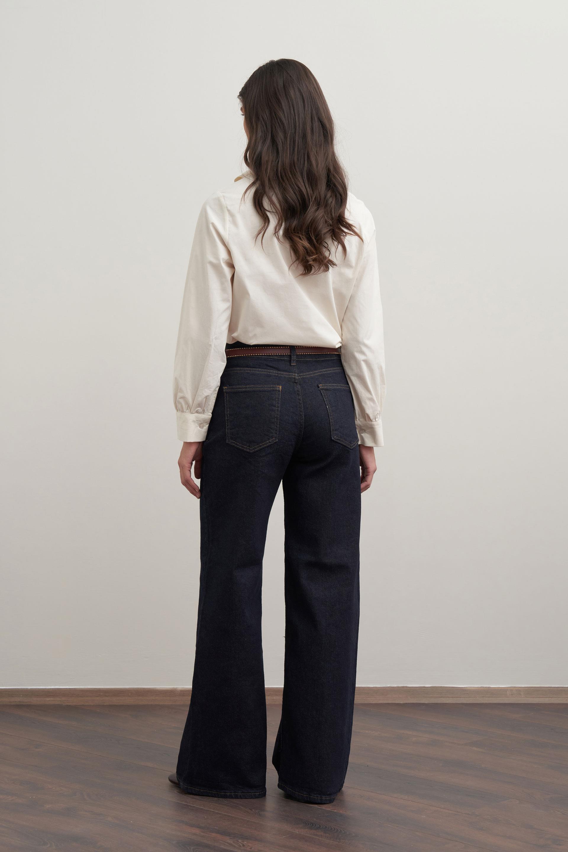 Mavi-Yüksek Bel Ekstra Geniş Paça Denim Pantolon