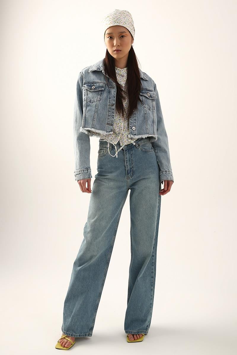 %100 Koton Püsküllü Crop Denim Ceket