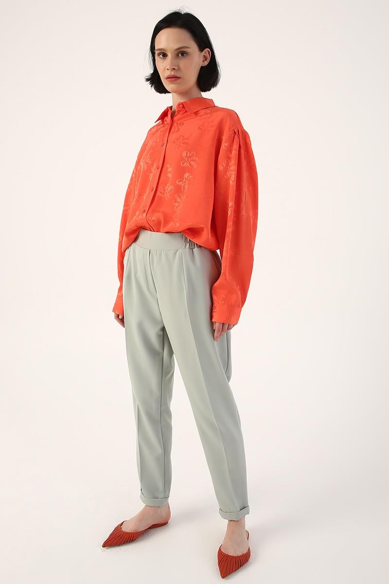 Elastic Waist Straight Pants
