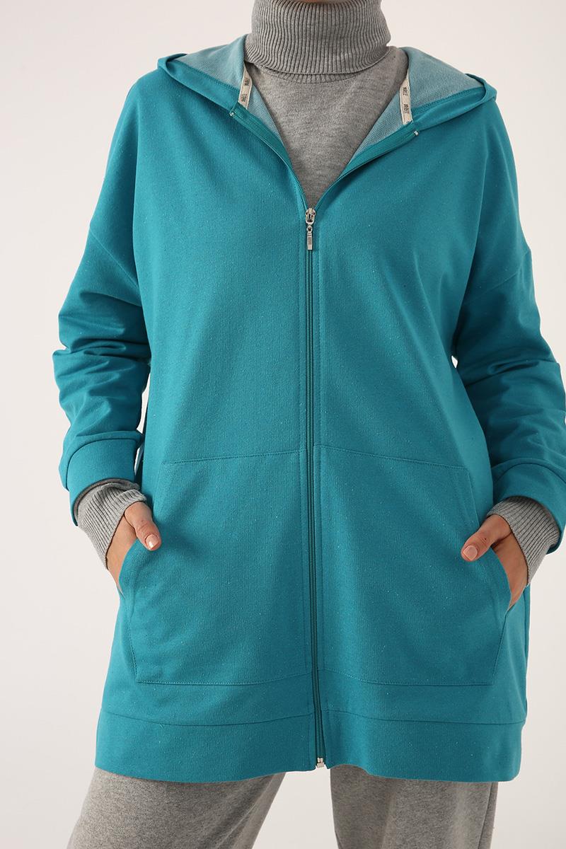 Kapüşonlu Fermuarlı Sweat Hırka