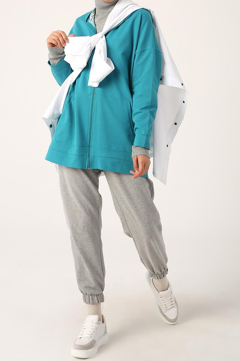 Zipper Front Hooded Sweatshirt