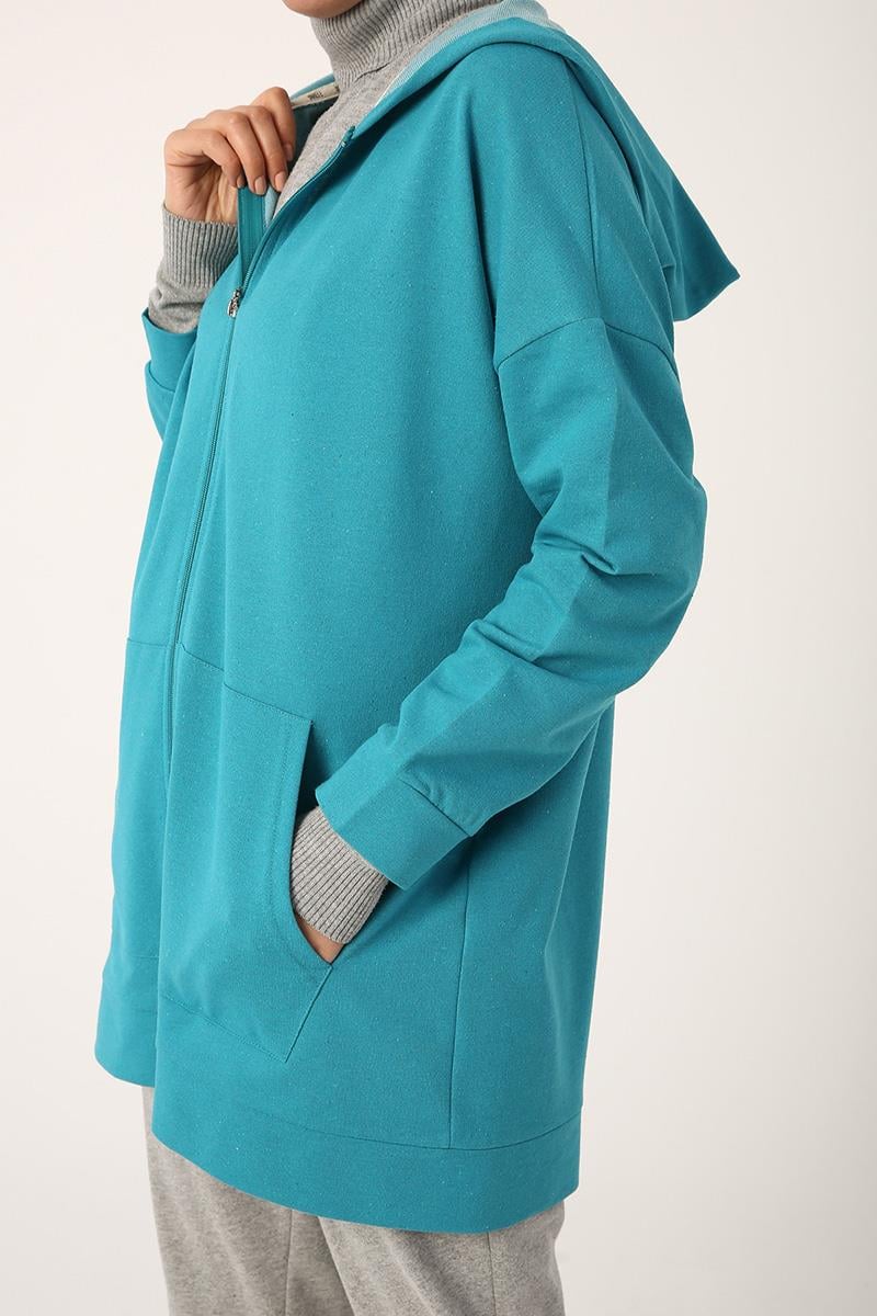 Zipper Front Hooded Sweatshirt