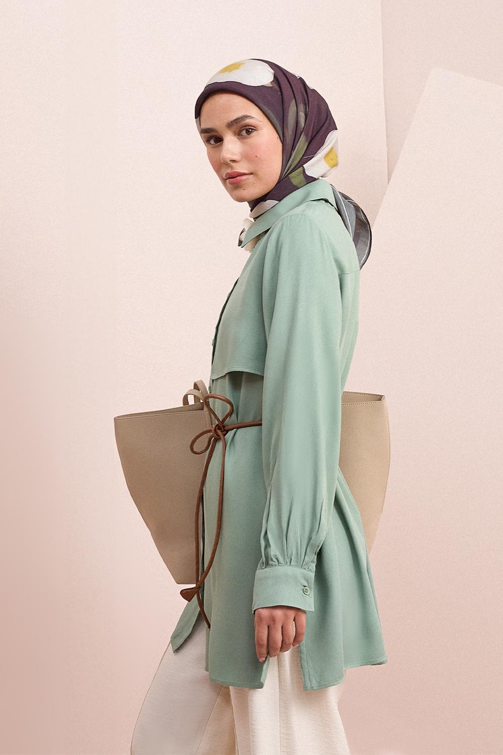 Mint-Önü Rüzgarlıklı Gömlek Tunik