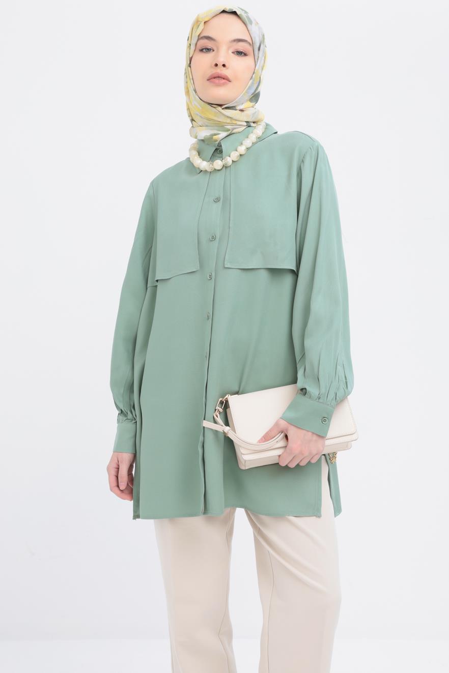 Mint-Önü Rüzgarlıklı Gömlek