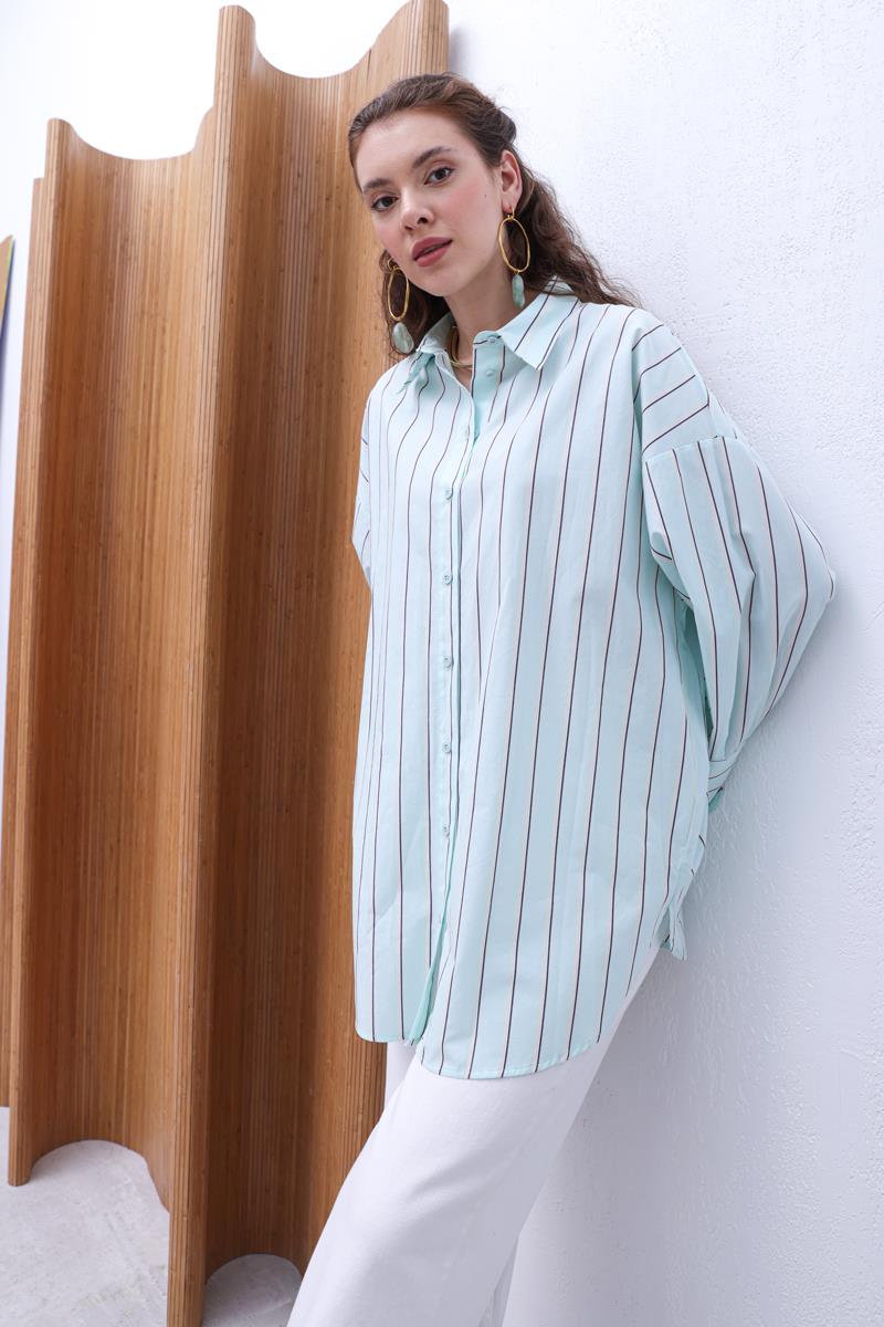 %100 Pamuklu Çizgili Gömlek Tunik