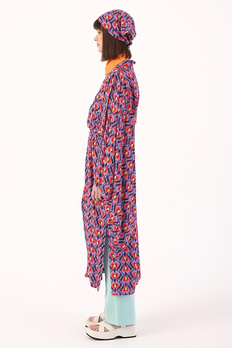 Bol Kollu Desenli Uzun Kimono