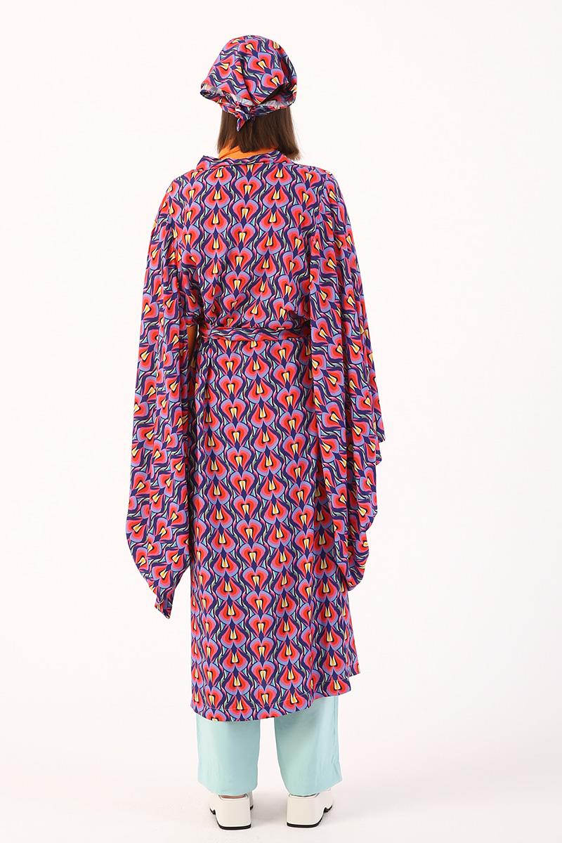 Bol Kollu Desenli Uzun Kimono