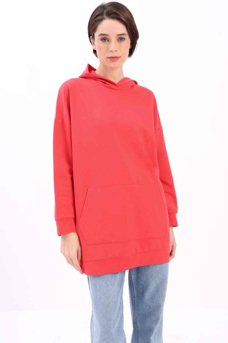 Kangaroo Pocket Hooded Sweatshirt Tunic