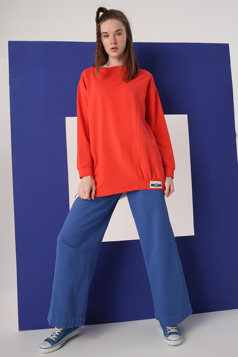 Cotton Garnish Two-Color Asymmetrical Sweatshirt
