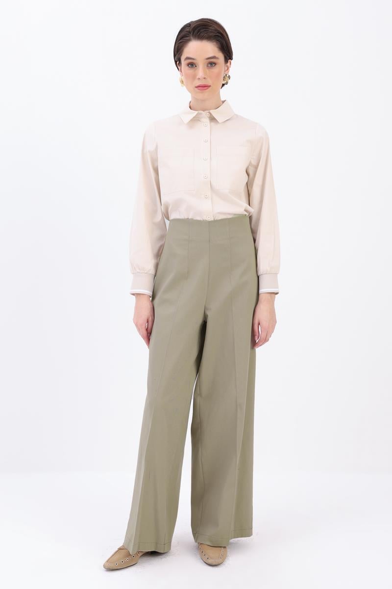 Bol Paça Yandan Fermuarlı Pantolon