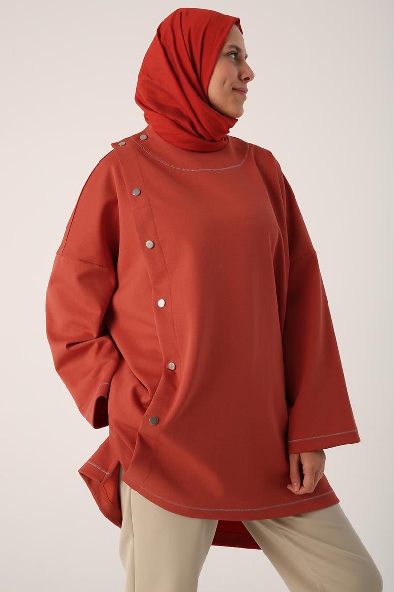 Sim Dikişli Çıtçıtlı Oversize Tunik