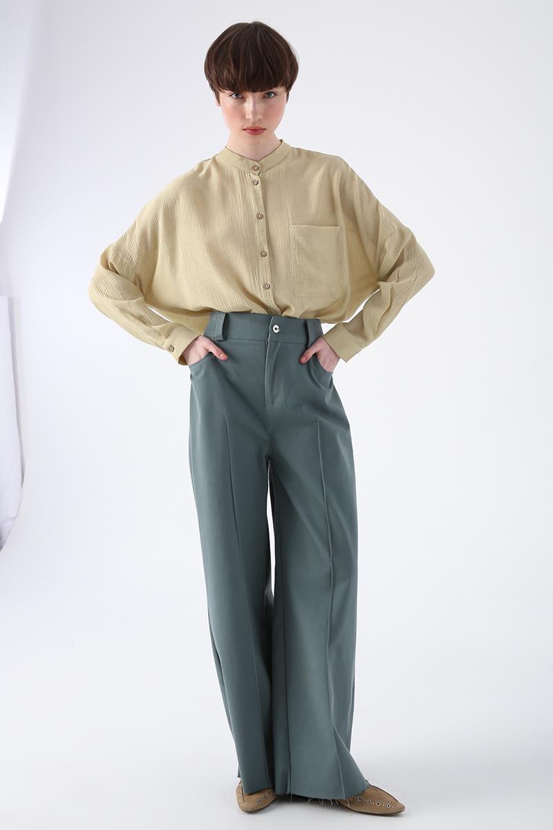 Cotton Tasseled Ribbed Wide Leg Trousers